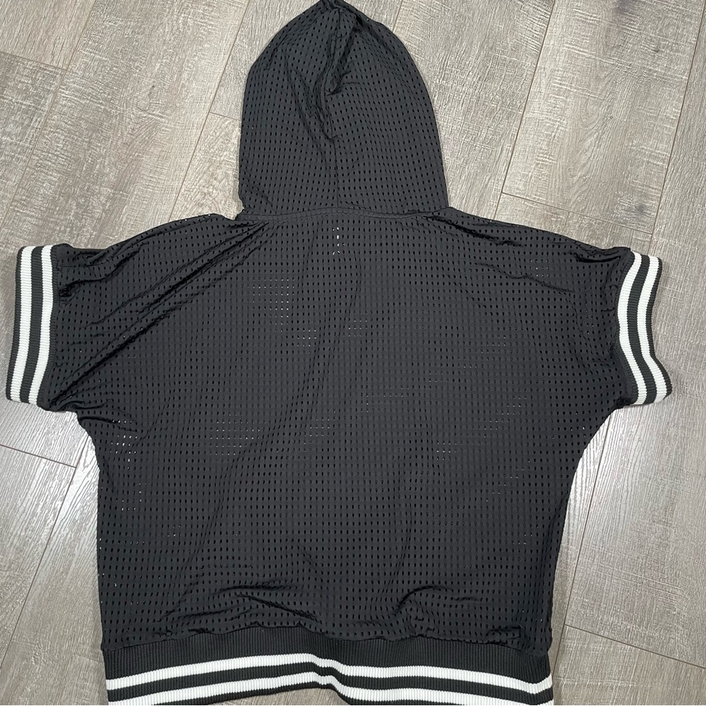 Good American Mesh Perforated Hoodie short sleeve Black Size GA 1 (S) Loose Fit - Picture 6 of 6
